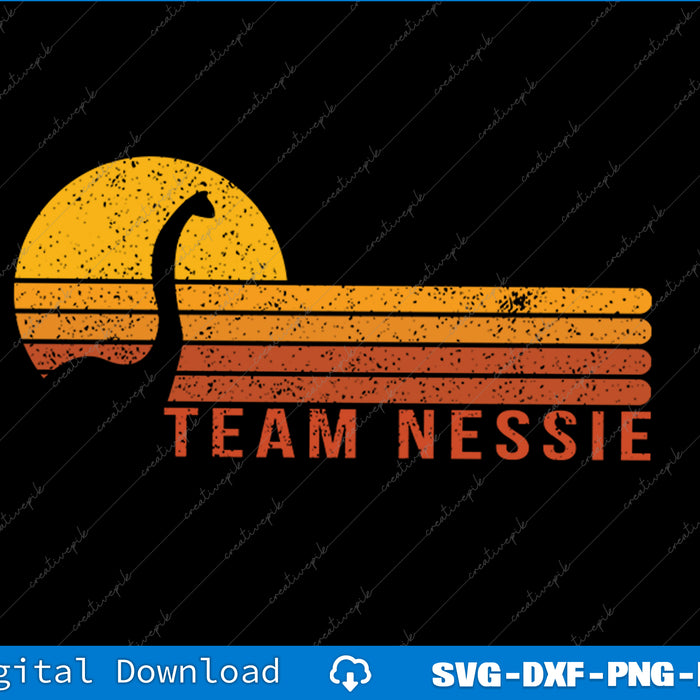 Vintage-style 'Team Nessie' logo with a loch Ness monster silhouette on a black background. Vintage-style 'Team Nessie' logo with a loch Ness monster silhouette on a black background.