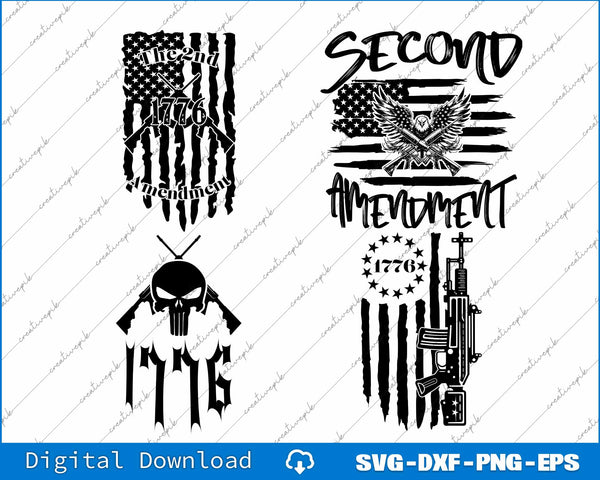 Second Amendment, US Flag, 1776 Gun Rights, Patriotic Right to Bear Arms SVG Bundle File
