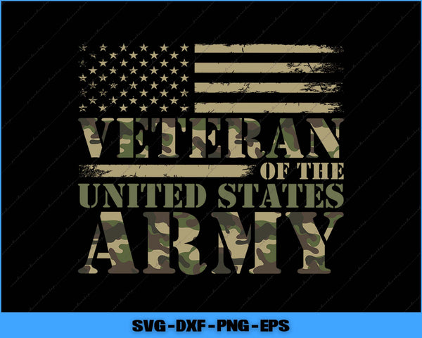 Camouflage design with 'Veteran of the United States Army' text on a black background