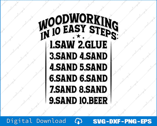 10 Easy Steps of Woodworking Funny Wood Working Worker Tool Saw Humor SVG PNG Files
