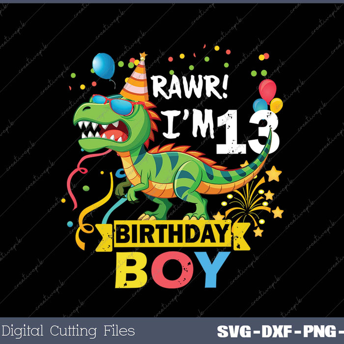 13 Year Old 13rd Birthday Boy T Rex Dinosaur