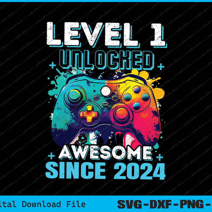1st  Birthday Boy Level 1 Gamer 1 Year Video Game Party SVG PNG Files