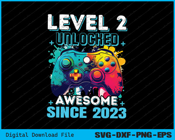 2nd Birthday Boy Leve 2 Gamer 2 Year Video Game Party SVG PNG Files