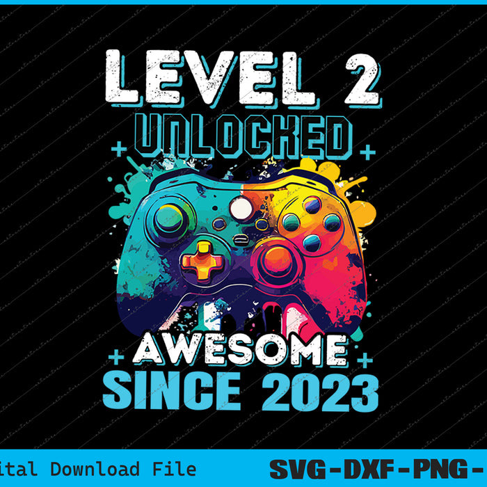 2nd Birthday Boy Leve 2 Gamer 2 Year Video Game Party SVG PNG Files