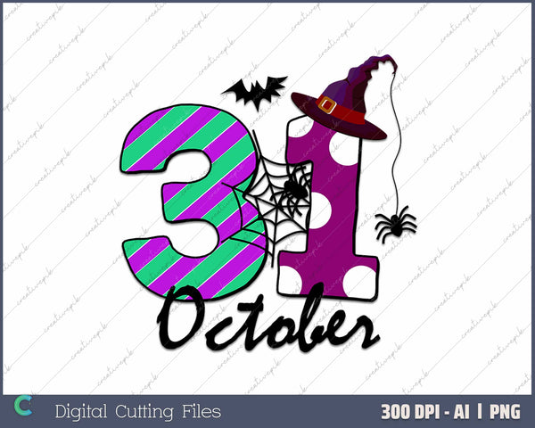 31 October Halloween Day AI PNG Sublimation Files