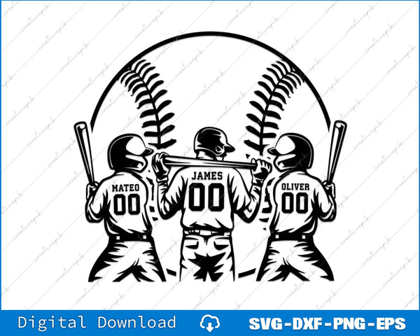 3 Baseball Kids Personalized Name SVG PNG Cutting Printable Files