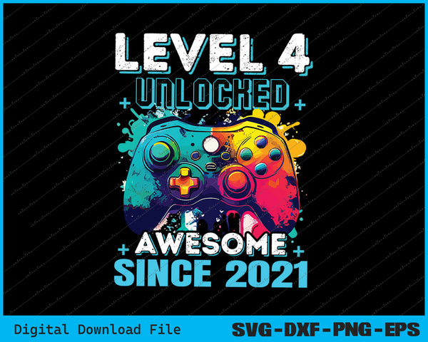 4th Birthday Boy Leve 4 Gamer 4 Year Video Game Party SVG PNG Files