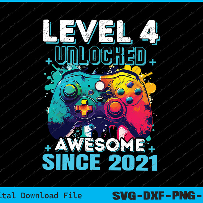 4th Birthday Boy Leve 4 Gamer 4 Year Video Game Party SVG PNG Files