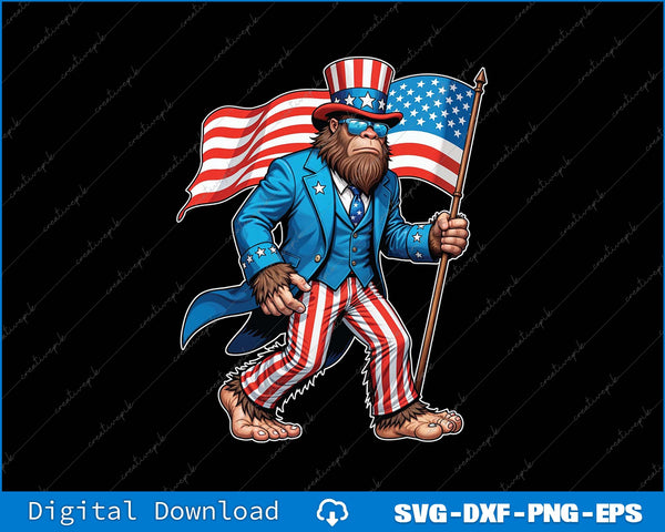 4th Of July Bigfoot Sasquatch Patriotic American Flag SVG PNG Printable File