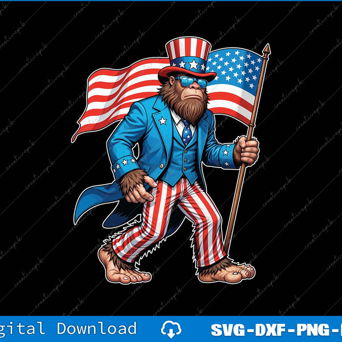 4th Of July Bigfoot Sasquatch Patriotic American Flag SVG PNG Printable File