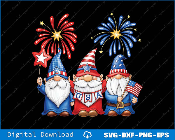4th Of July Three Gnomes Celebrating USA Independence Day SVG PNG File