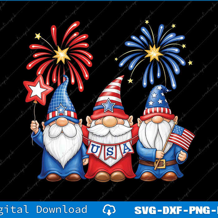 4th Of July Three Gnomes Celebrating USA Independence Day SVG PNG File