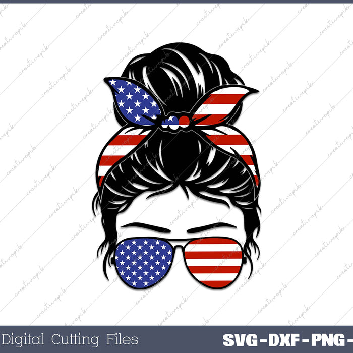 4th of July Messy Bun Hair SVG PNG Cutting Printable Files