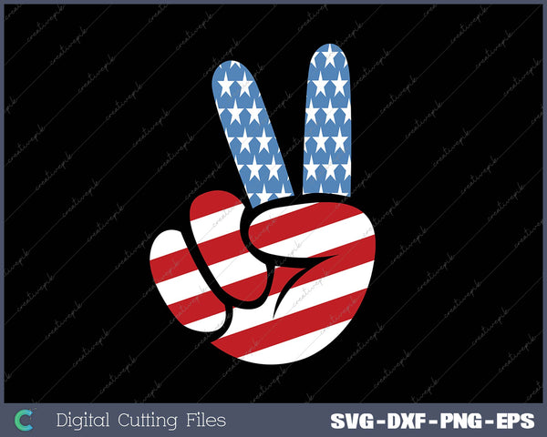 4th of July Peace Sign Hand Flag SVG PNG Cutting Printable Files