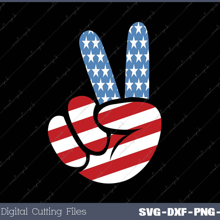 4th of July Peace Sign Hand Flag SVG PNG Cutting Printable Files