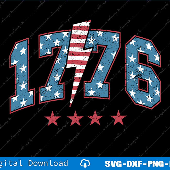 4th of July Shirt Oversized 1776 America Flag Day SVG PNG Printable File