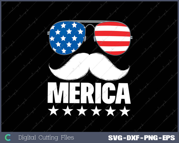 4th of July Women Men MERICA America Flag Mustache