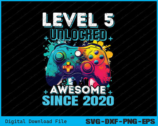 5th Birthday Boy Leve 5 Gamer 5 Year Video Game Party SVG PNG Files