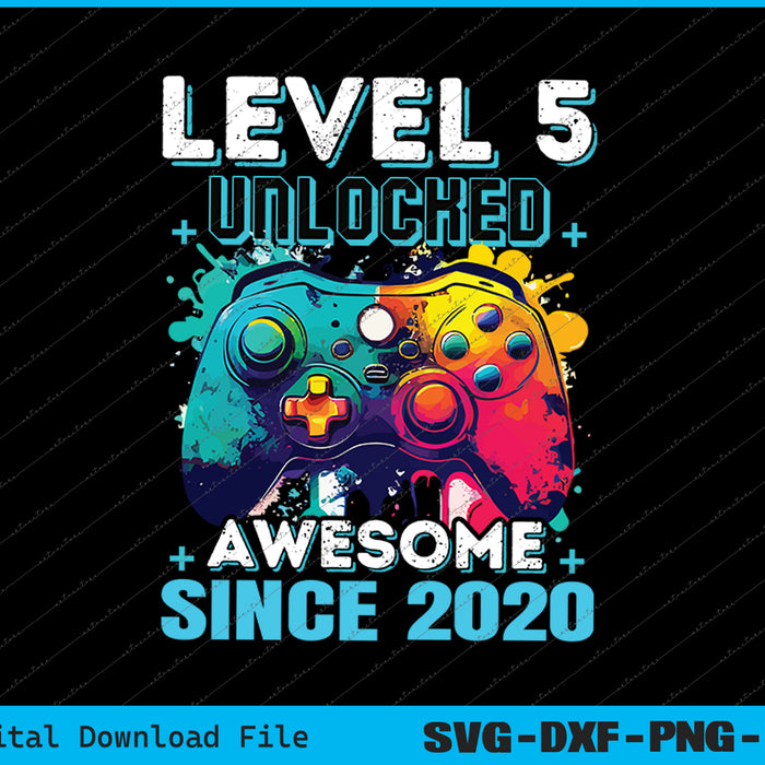 5th Birthday Boy Leve 5 Gamer 5 Year Video Game Party SVG PNG Files