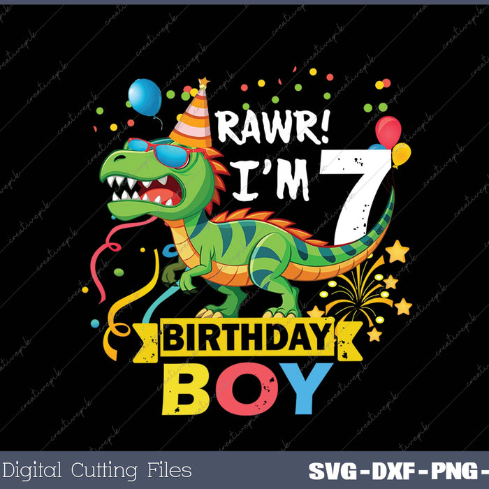 7 Year Old 7rd Birthday Boy T Rex Dinosaur