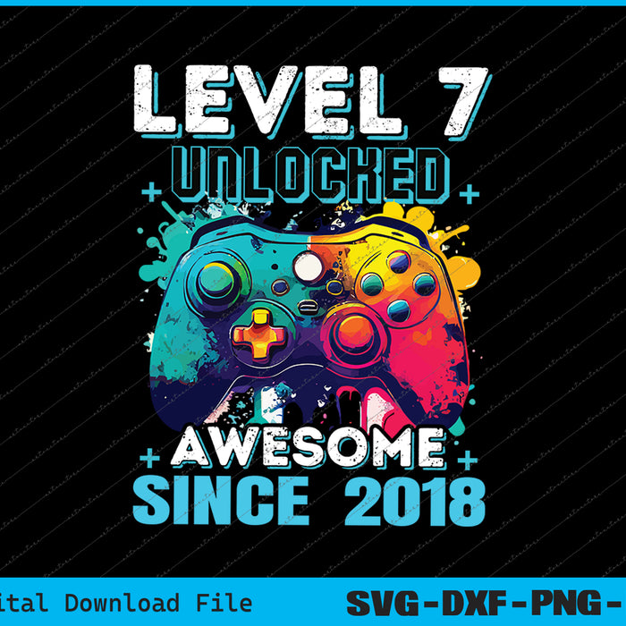 7th Birthday Boy Leve 7 Gamer 7 Year Video Game Party SVG PNG Files