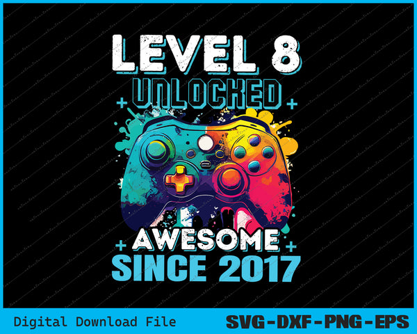 8th Birthday Boy Level 8 Gamer 8 Year Video Game Party SVG PNG Files