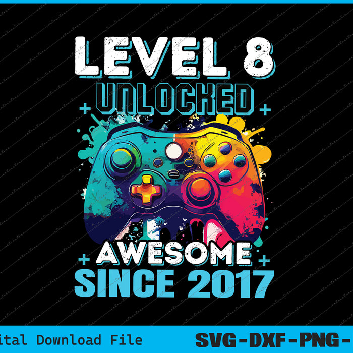 8th Birthday Boy Level 8 Gamer 8 Year Video Game Party SVG PNG Files