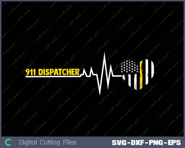 911 Dispatcher Heartbeat Police Thin Flag SVG PNG Printable Files