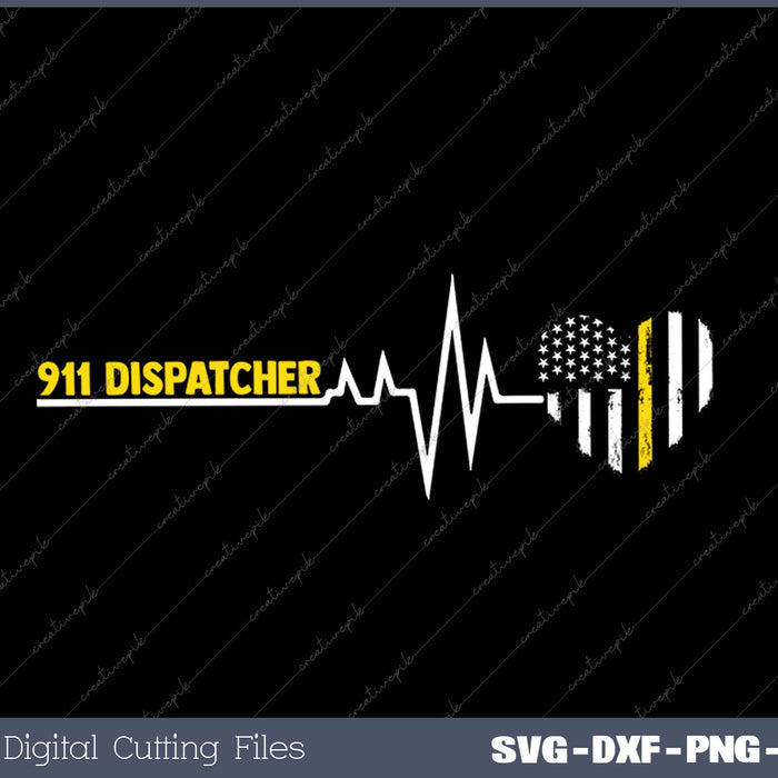 911 Dispatcher Heartbeat Police Thin Flag SVG PNG Printable Files