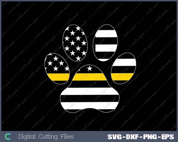 911 Police Dispatcher Thin Gold Line Flag for Animal Lover SVG PNG Cutting Printable Files