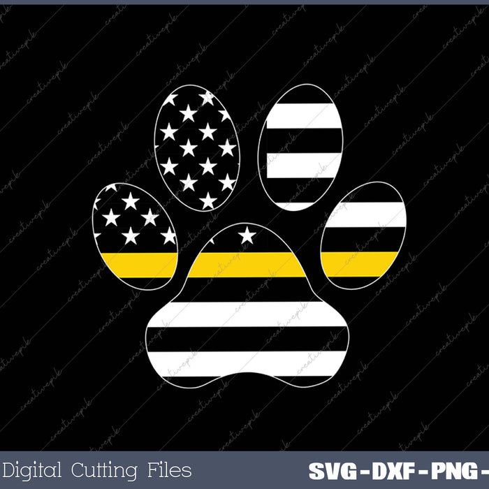 911 Police Dispatcher Thin Gold Line Flag for Animal Lover SVG PNG Cutting Printable Files