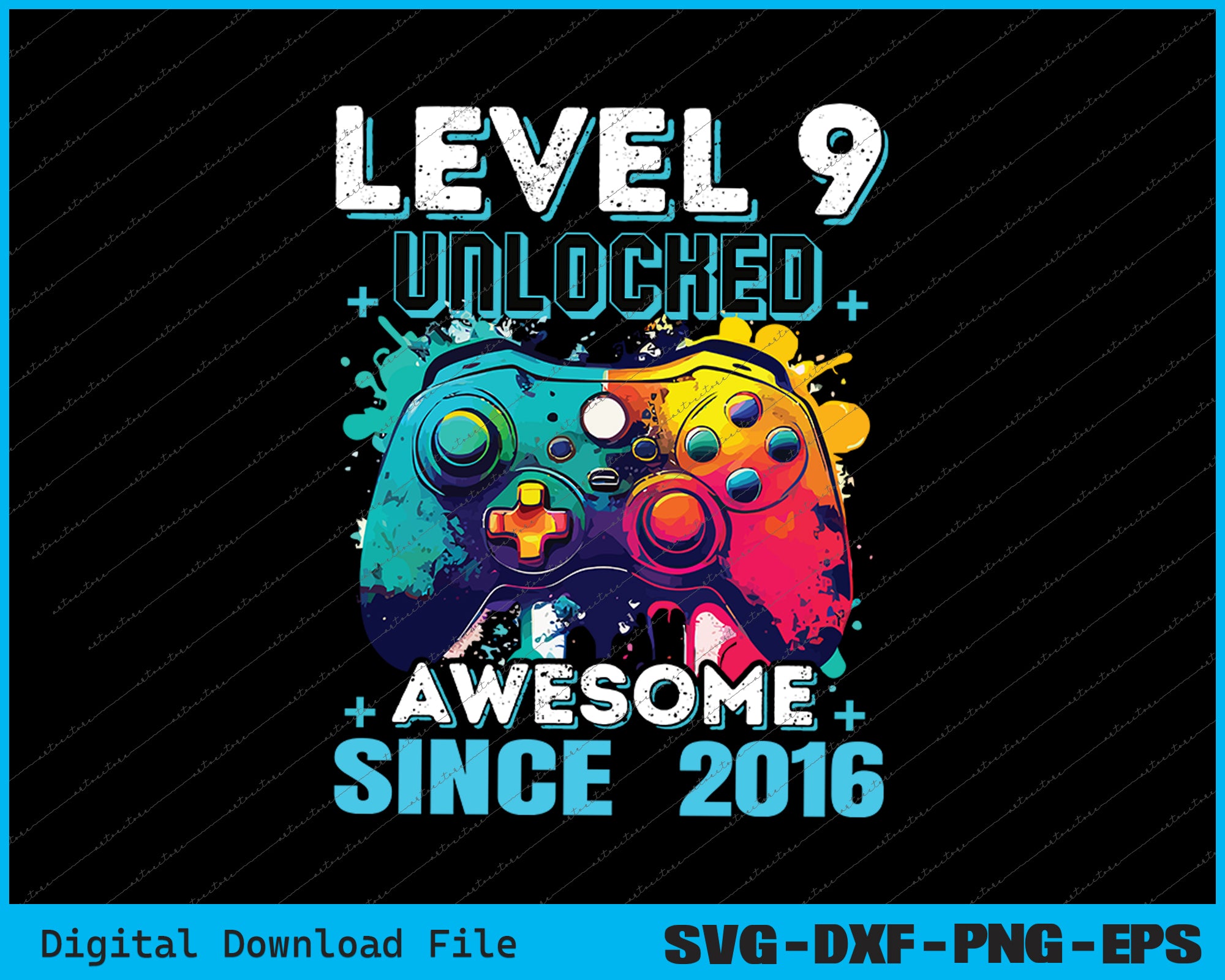 9 Gamer 9th Birthday Boy Leve 9 Gamer 9 Year Video Game Party SVG PNG Files ...