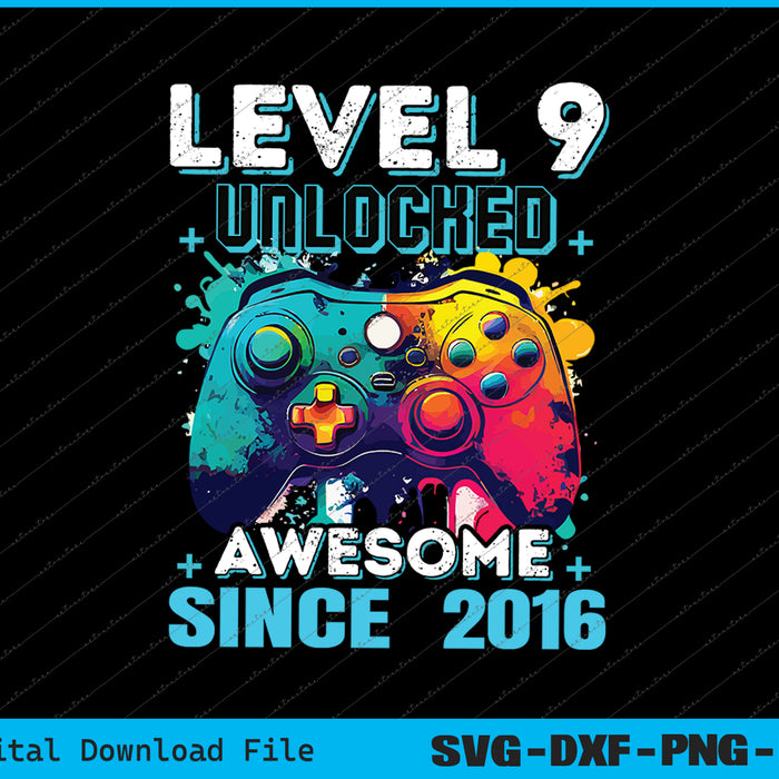 9th Birthday Boy Leve 9 Gamer 9 Year Video Game Party SVG PNG Files