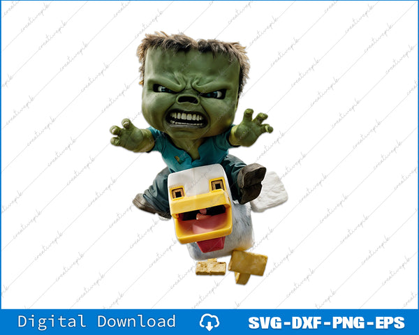 Toy figure of a green superhero with a duck-like head on a white background
