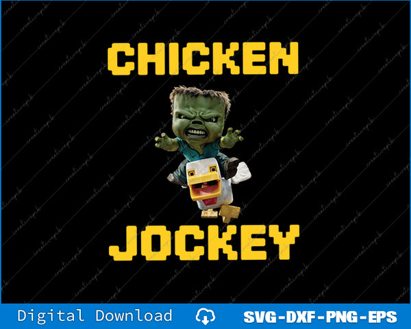 Illustration of a character with 'Chicken Jockey' text on a black background
