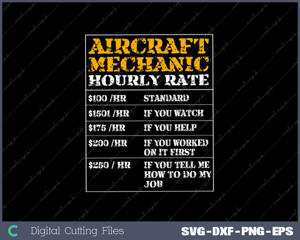 Aircraft Mechanic Hourly Rate SVG PNG Cutting Printable Files