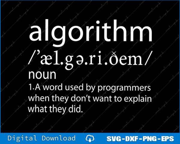 Definition of 'algorithm' with humorous explanation on a black background