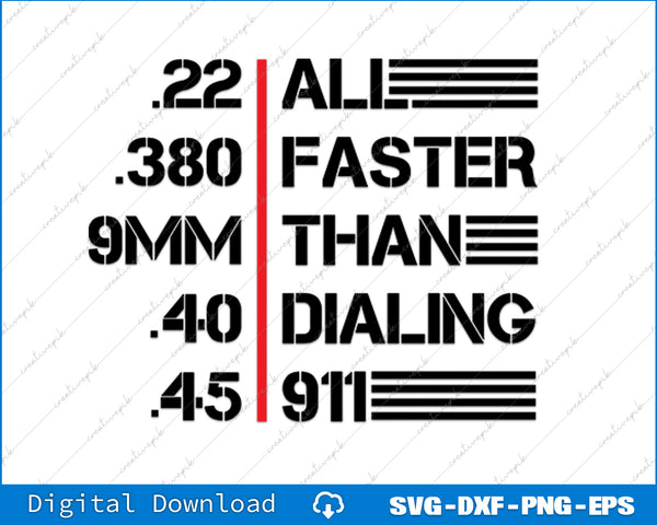Text graphic with gun calibers and a red line on a white background