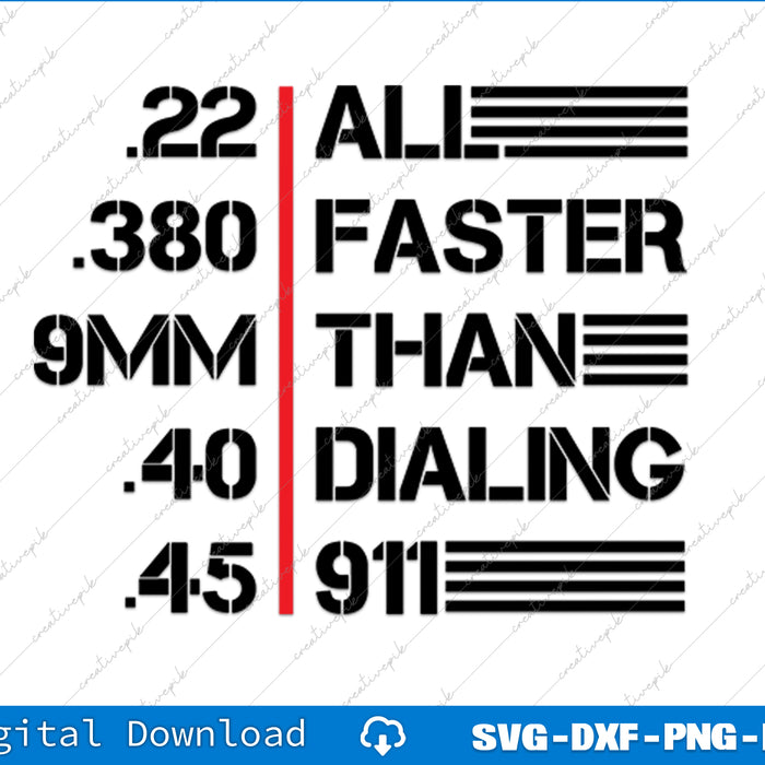 Text graphic with gun calibers and a red line on a white background