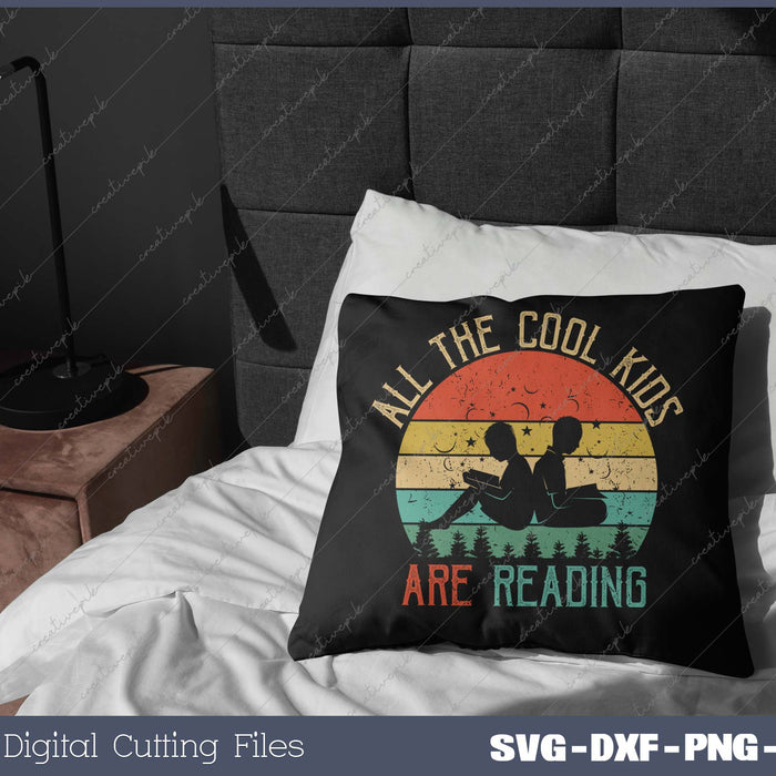 All the Cool Kids are Reading Book Vintage Reto Sunset SVG PNG Cutting Printable Files
