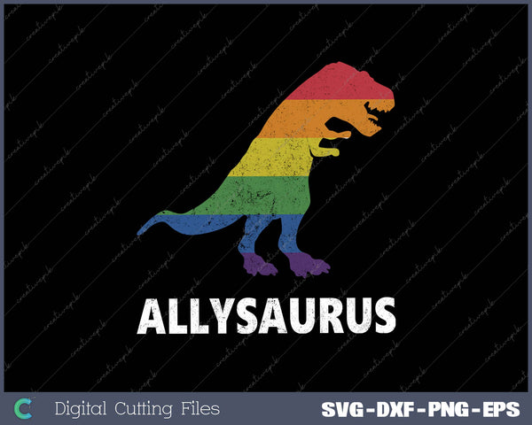 Allysaurus Dinosaur In Rainbow Flag For Ally LGBT Pride