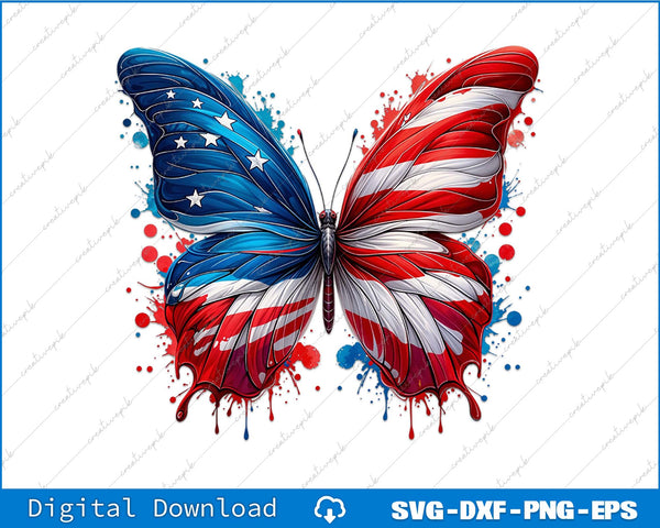 American Flag Butterfly 4th Of July Sublimation SVG PNG Printable File