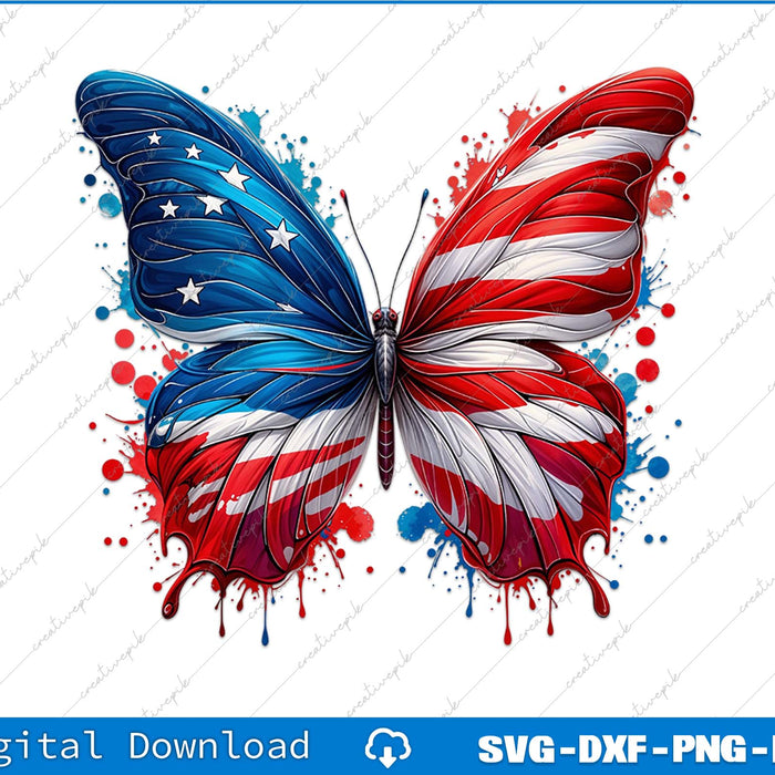 American Flag Butterfly 4th Of July Sublimation SVG PNG Printable File