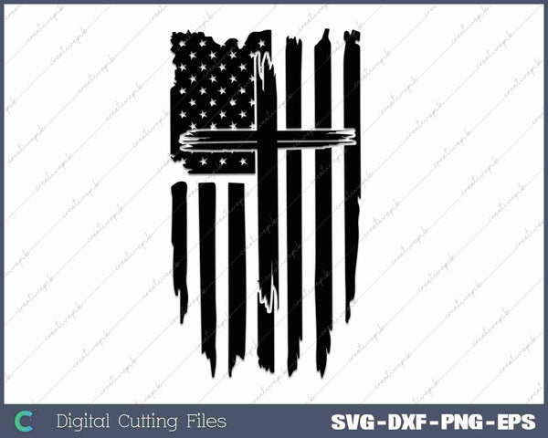 American Flag Cross SVG DXF PNG Cutting File