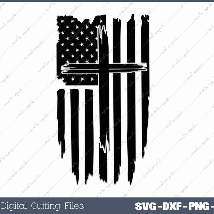 American Flag Cross SVG DXF PNG Cutting File