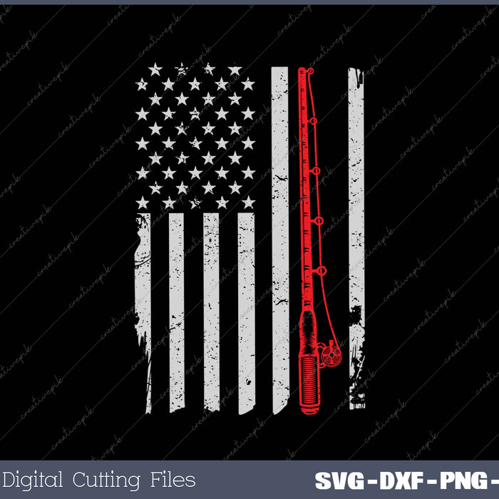 American Flag Fishing Rod Fishing Lover Vintage Fisherman SVG PNG Cutting Printable Files