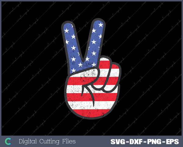 American Flag Peace Sign Hand 4th of July Patriotic 