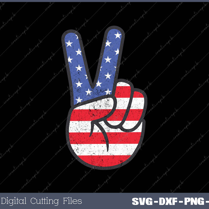 American Flag Peace Sign Hand 4th of July Patriotic 