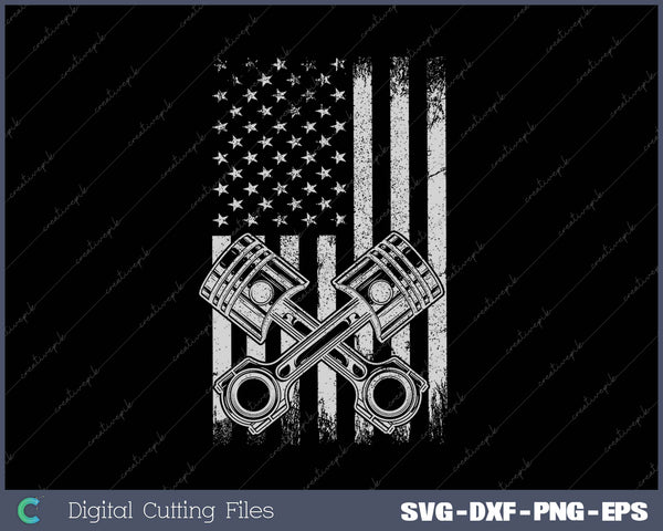 American Flag Piston Funny Muscle Car Mechanic