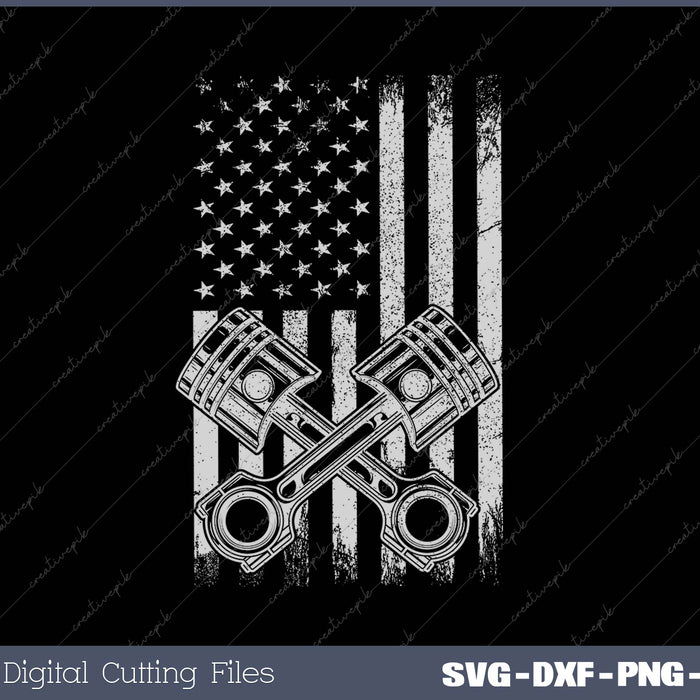 American Flag Piston Funny Muscle Car Mechanic